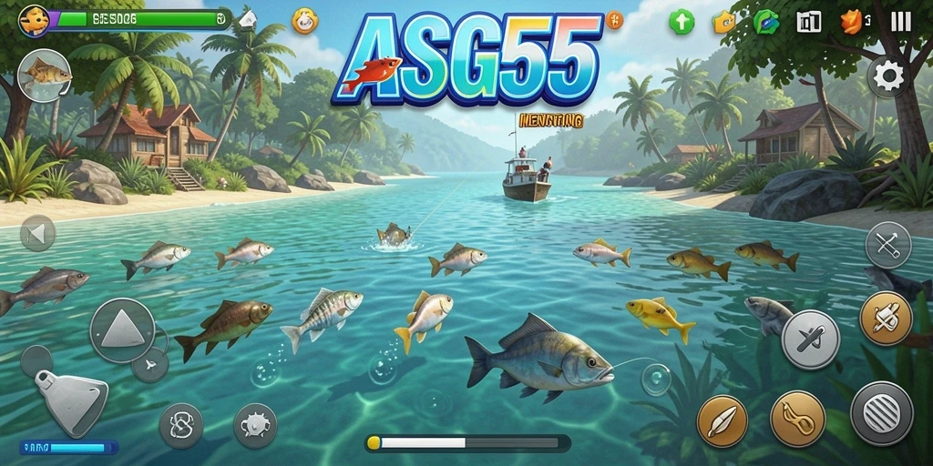 Tampilan gameplay ASG55 yang menampilkan momen memancing seru.