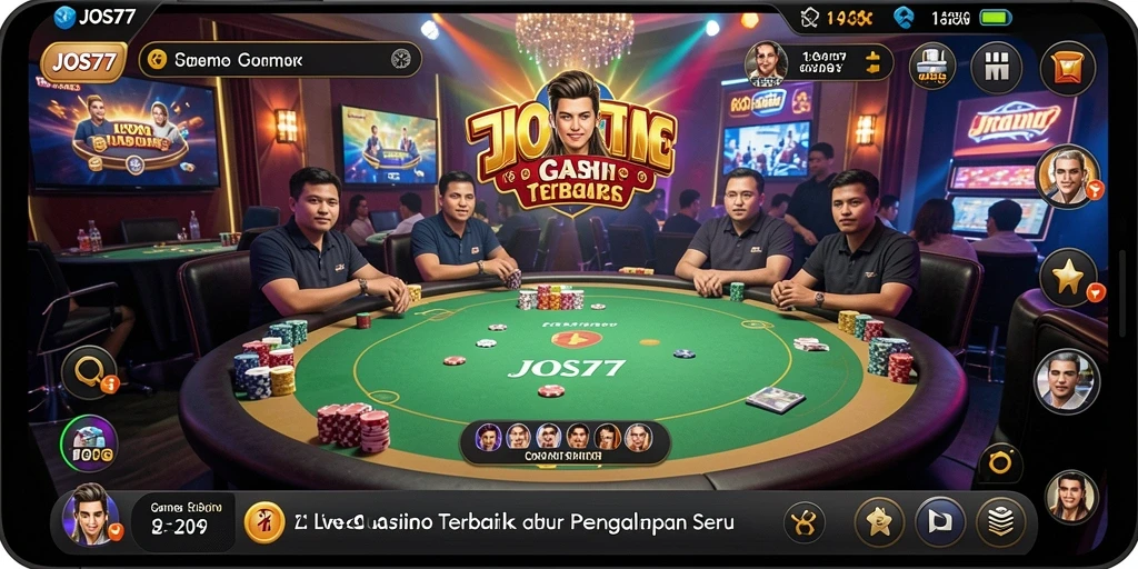 Screenshot gameplay JOS77 menampilkan dealer dan pemain dalam suasana Live Casino.