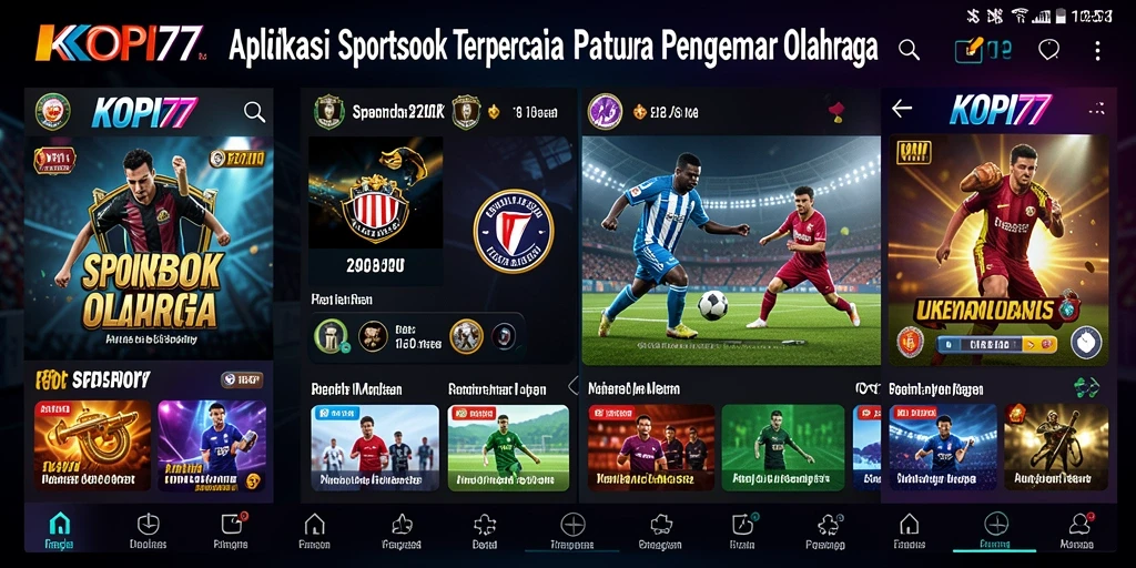 Tampilan gameplay aplikasi KOPI77 dengan berbagai opsi taruhan olahraga.