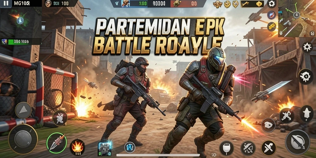 Screenshot MG108 menunjukkan aksi pertempuran mendebarkan dalam pertandingan Battle Royale.
