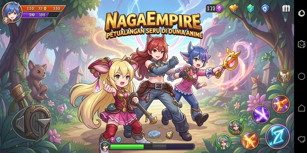 Tampilan gameplay menarik NAGAEMPIRE dengan karakter anime yang menawan.
