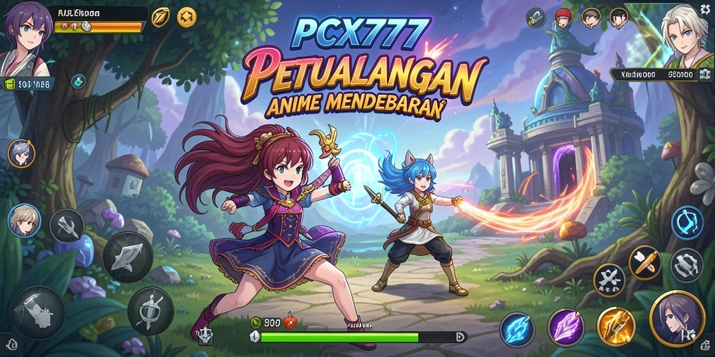 Tampilan gameplay PCX777 yang penuh aksi dan warna.