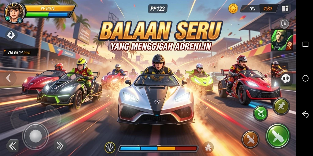 Tampilan menarik gameplay PP123 saat balapan intens.