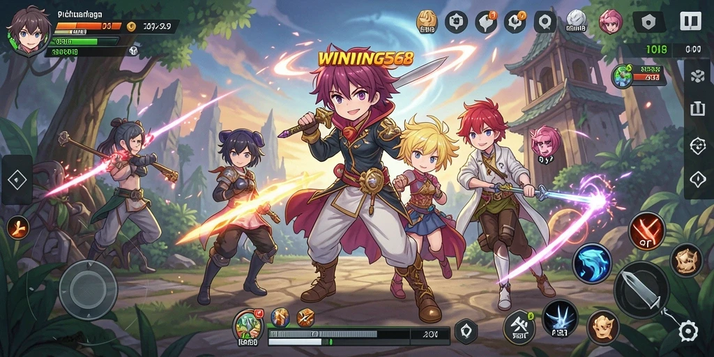 Screenshot gameplay WINNING568 menampilkan aksi seru karakter anime.